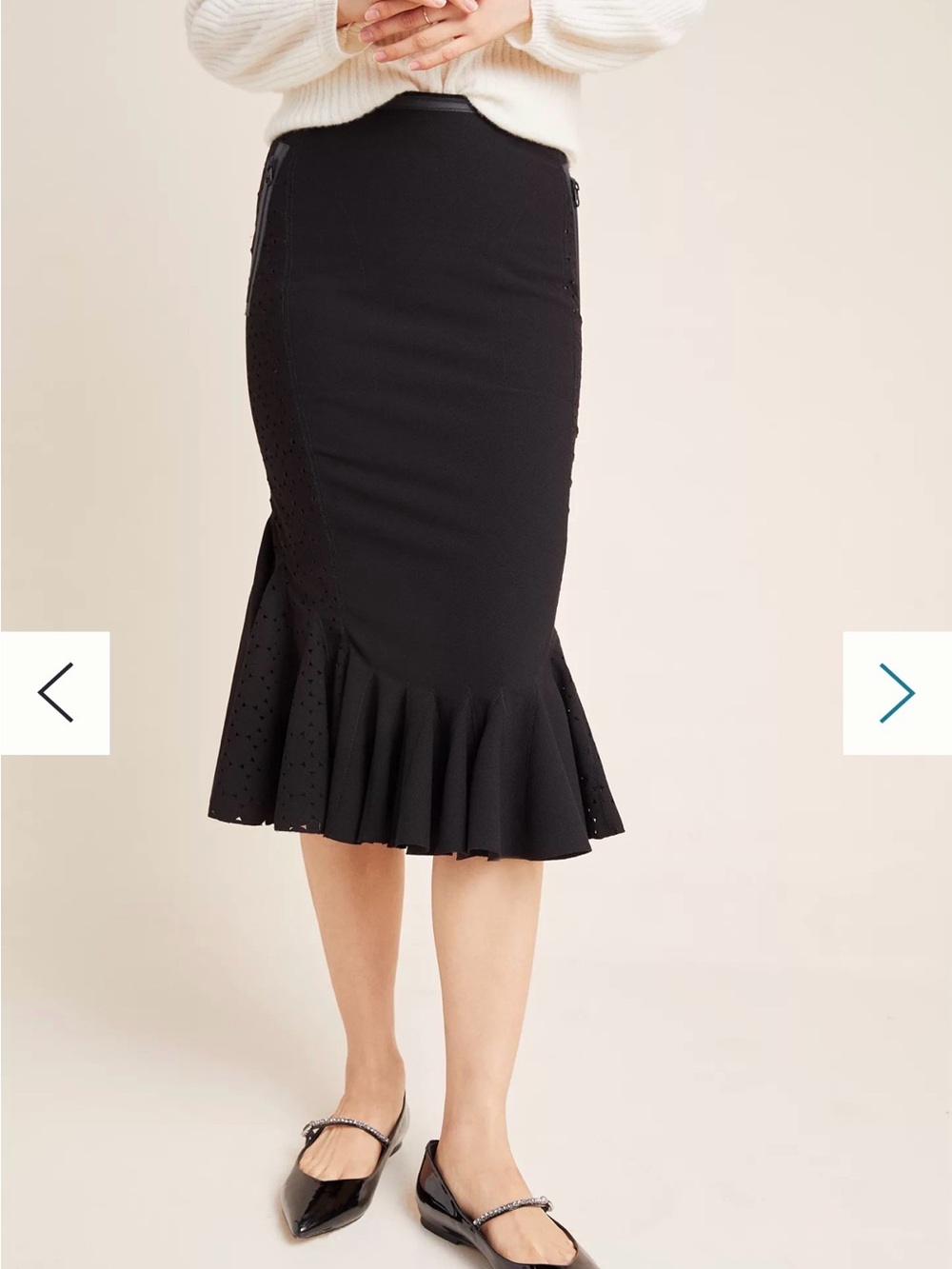 Byron Lars Black Ruffle-Hem Pencil Skirt